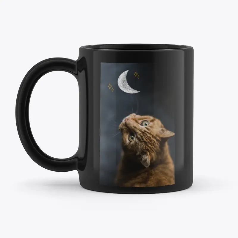 Black mug with cute cat