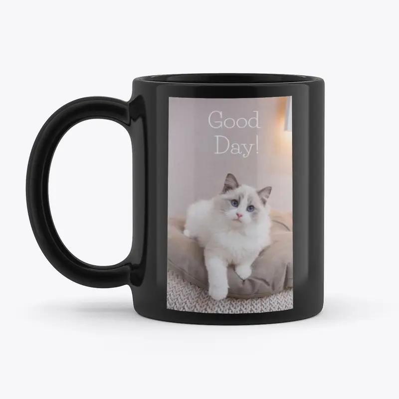 Classic black mug with cat